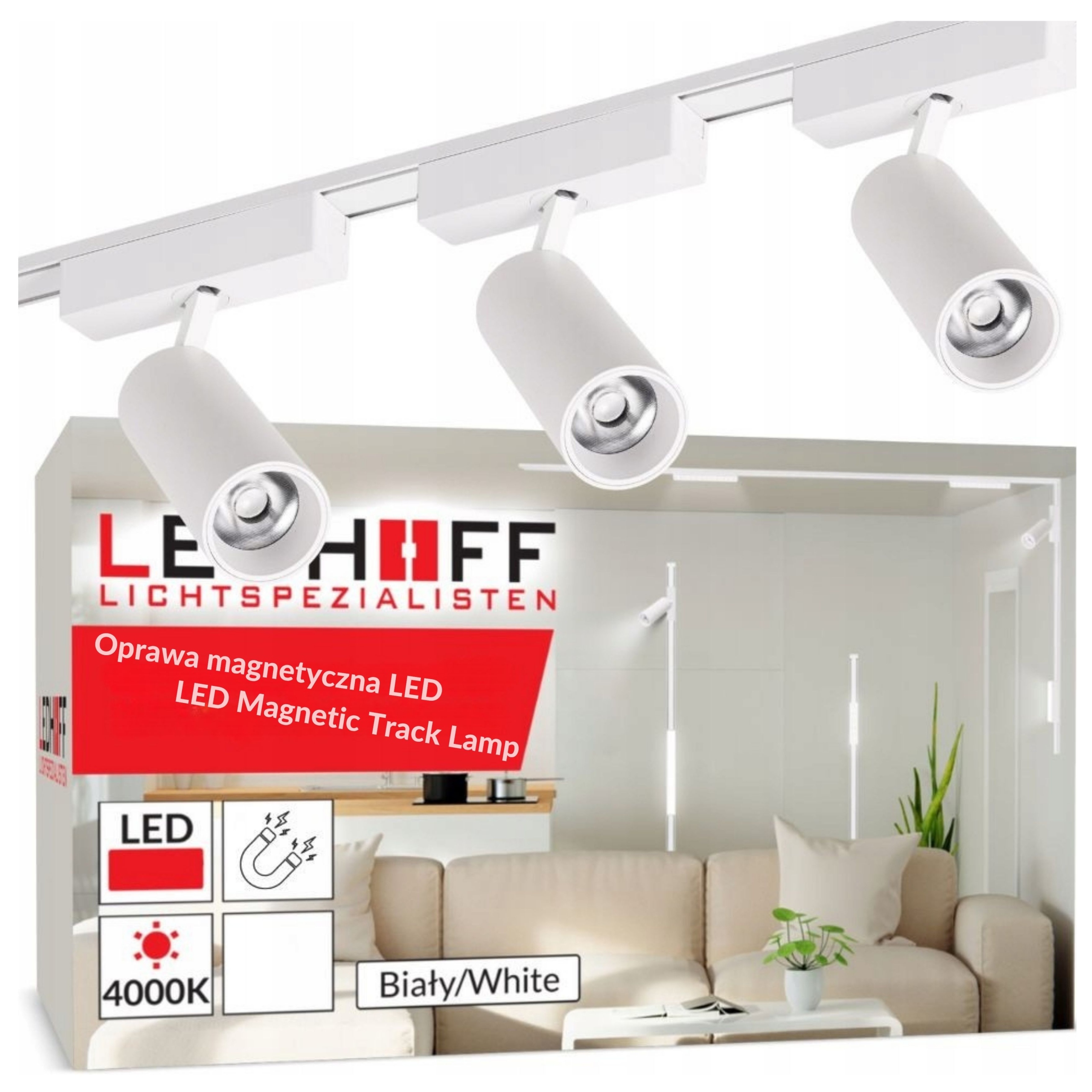 Magnetické kolejnicové osvětlení Kolejnice 1 m 3x reflektorová lampa Bílá