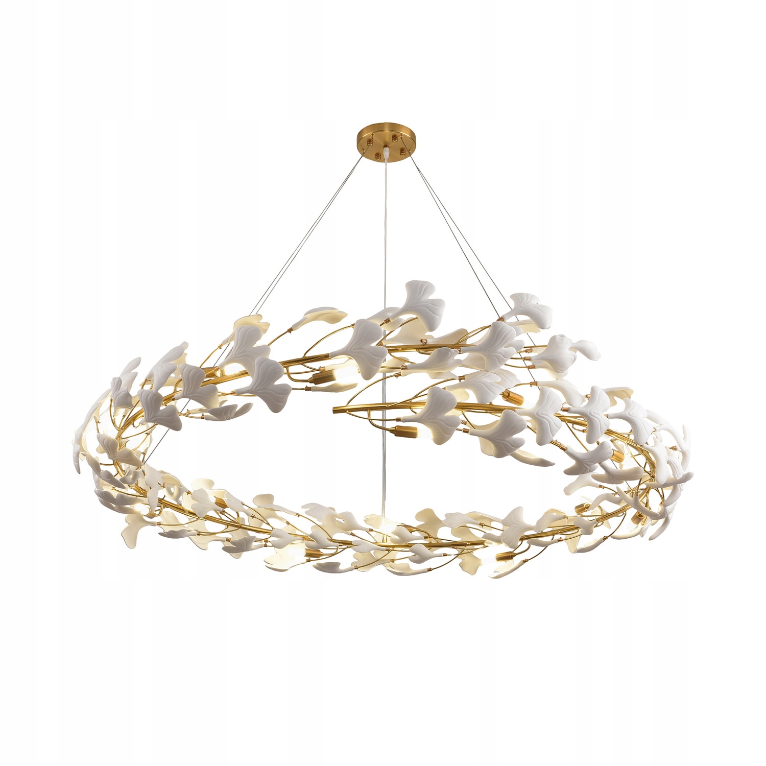 Velká keramická lampa se zlatým rámem a lístky 150 cm, ideální do lázeňského salonu