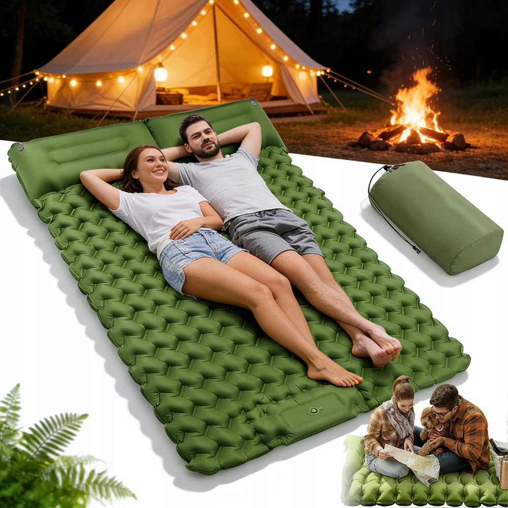 Podwójna Mata Samopompująca Karimata Na Kemping Z Pompką Nożną Dwuosobowa