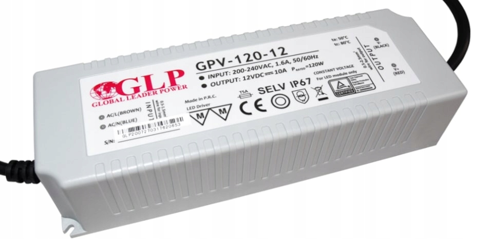 Zasilacz do pasków taśm lamp Led 120W 12V Glp GPV-120-12 IP67