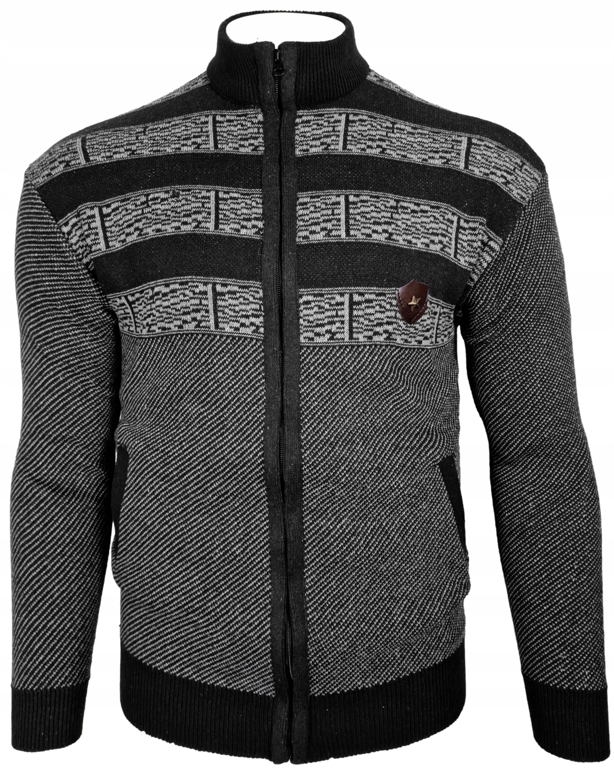 Sweter męski rozpinany czarny we wzory R283 pasy r. XL Rozmiar XL