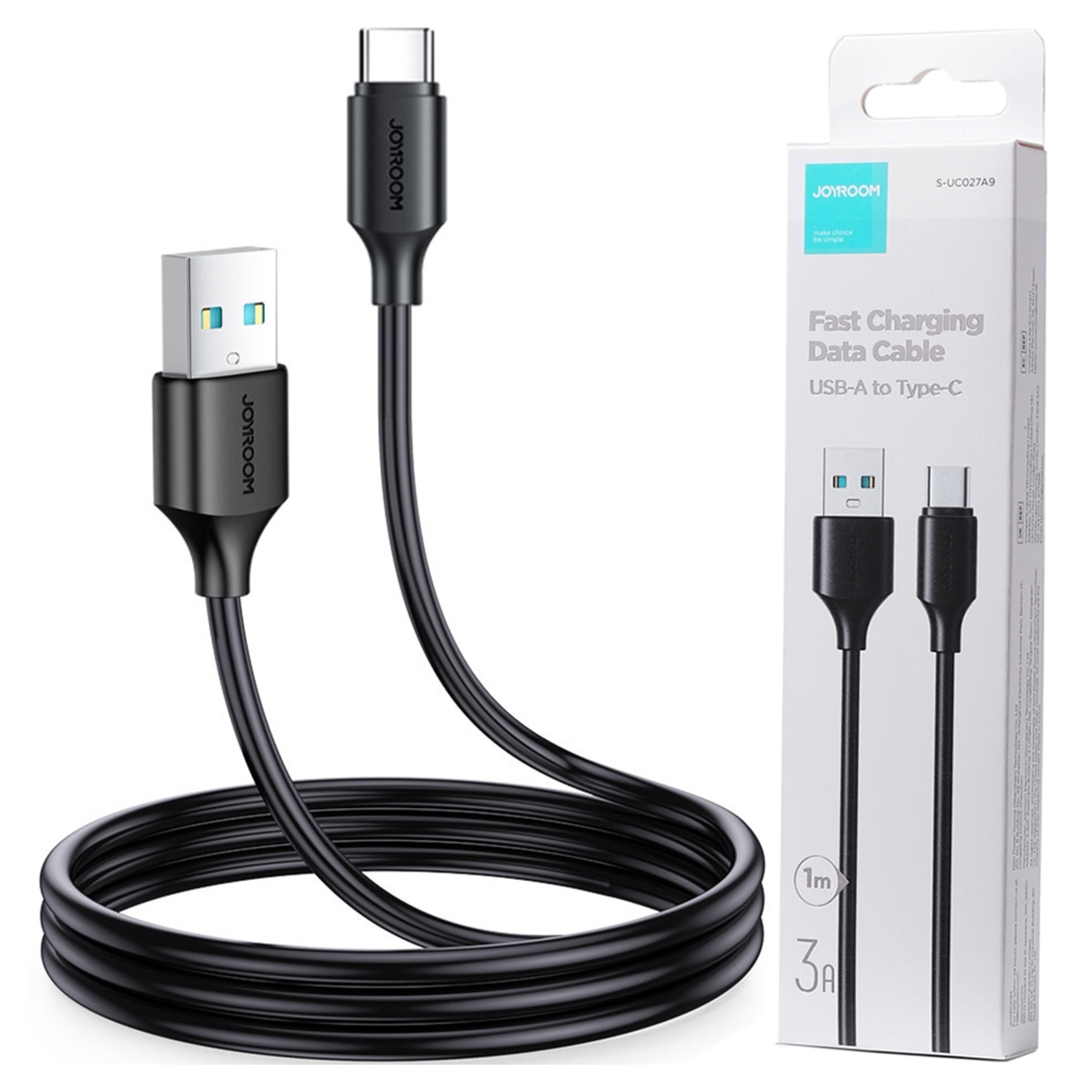 Joyroom kabel do ładowania i transmisji danych USB-USB typ C 3A 1m czarny