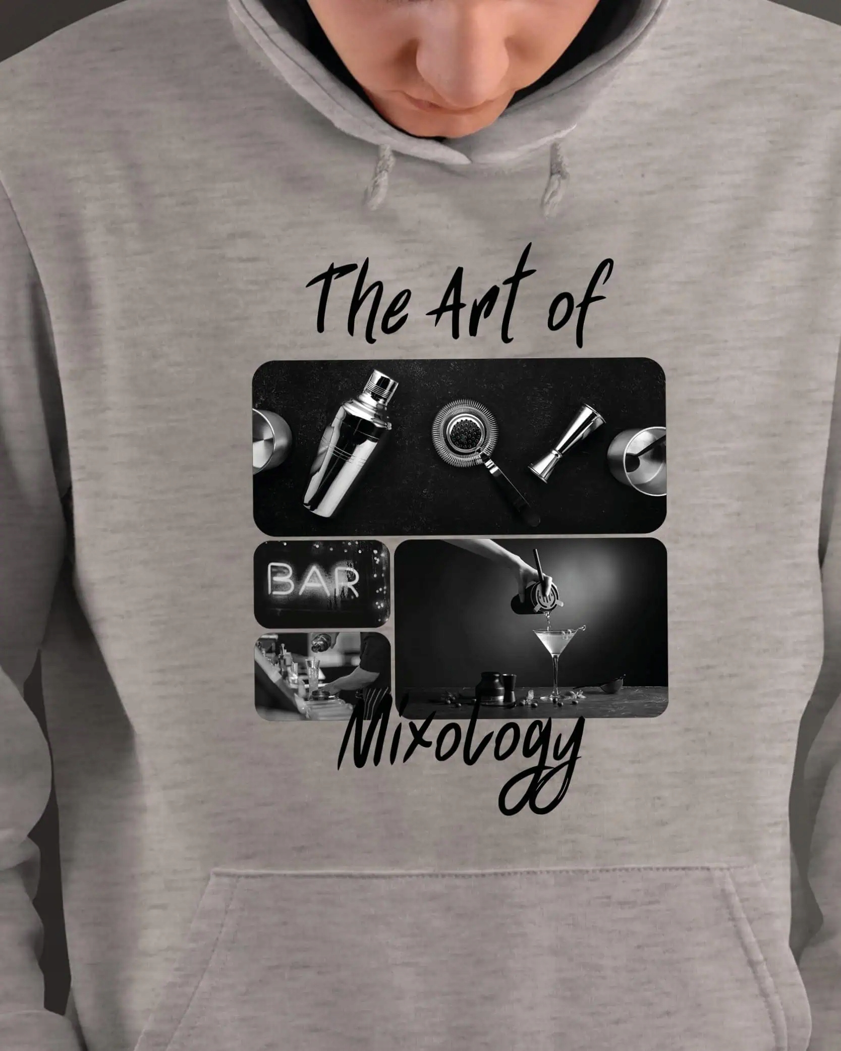 Mikina s kapucí Dárek pro barmana Umělecká koláž Šedá L