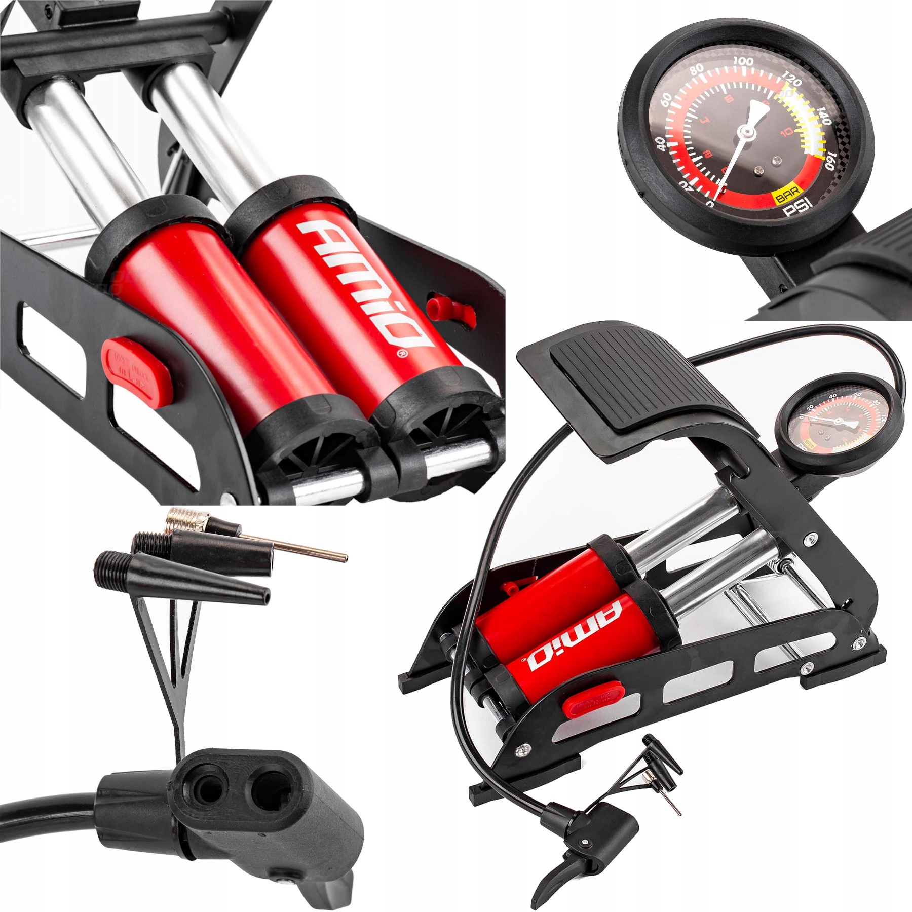 

Pompka Samochodowa Rowerowa Nożna Dwutłokowa Mocna