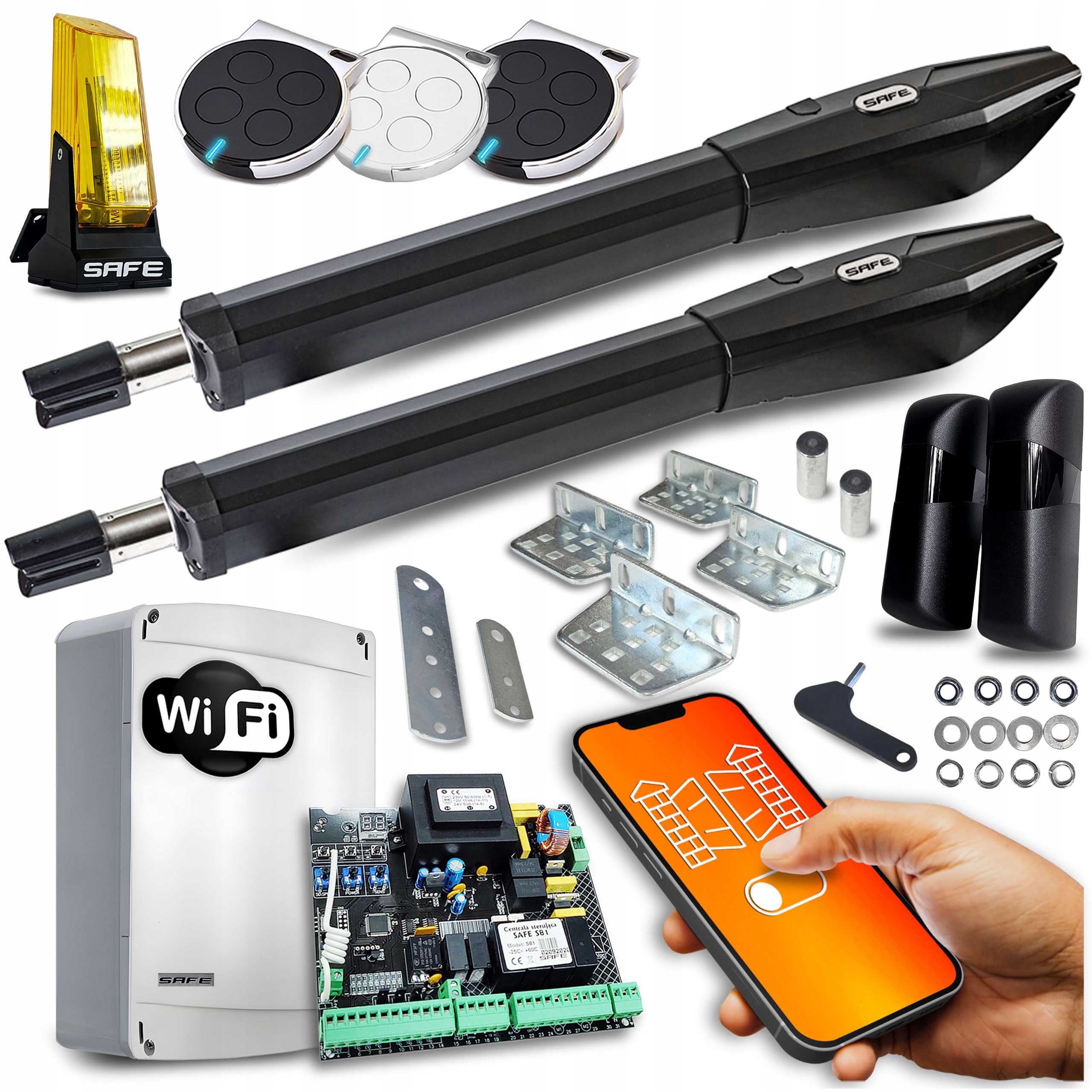 Set Pohon pro Dvoukřídlovou bránu 9 m Lampa automat Wifi Tuya koncovky