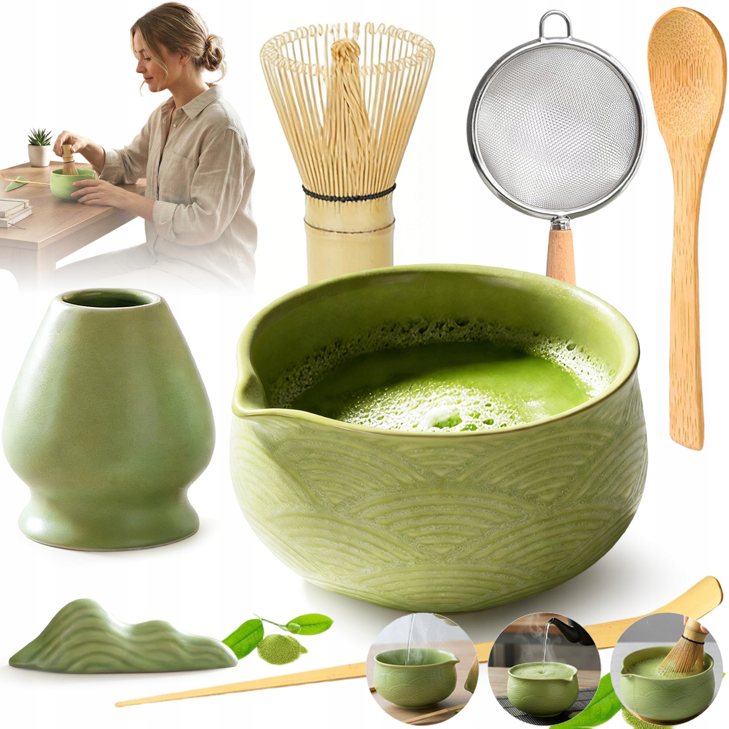 Bambusowa Miotełka Do Matchy Zestaw Chasen Łyżkę Chashaku Stojak