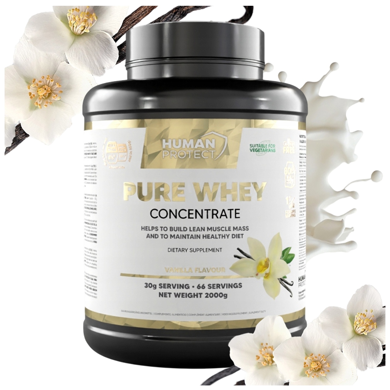 Human Protect Pure Whey 2KG Proteinový Koncentrát Wpc Vanilka