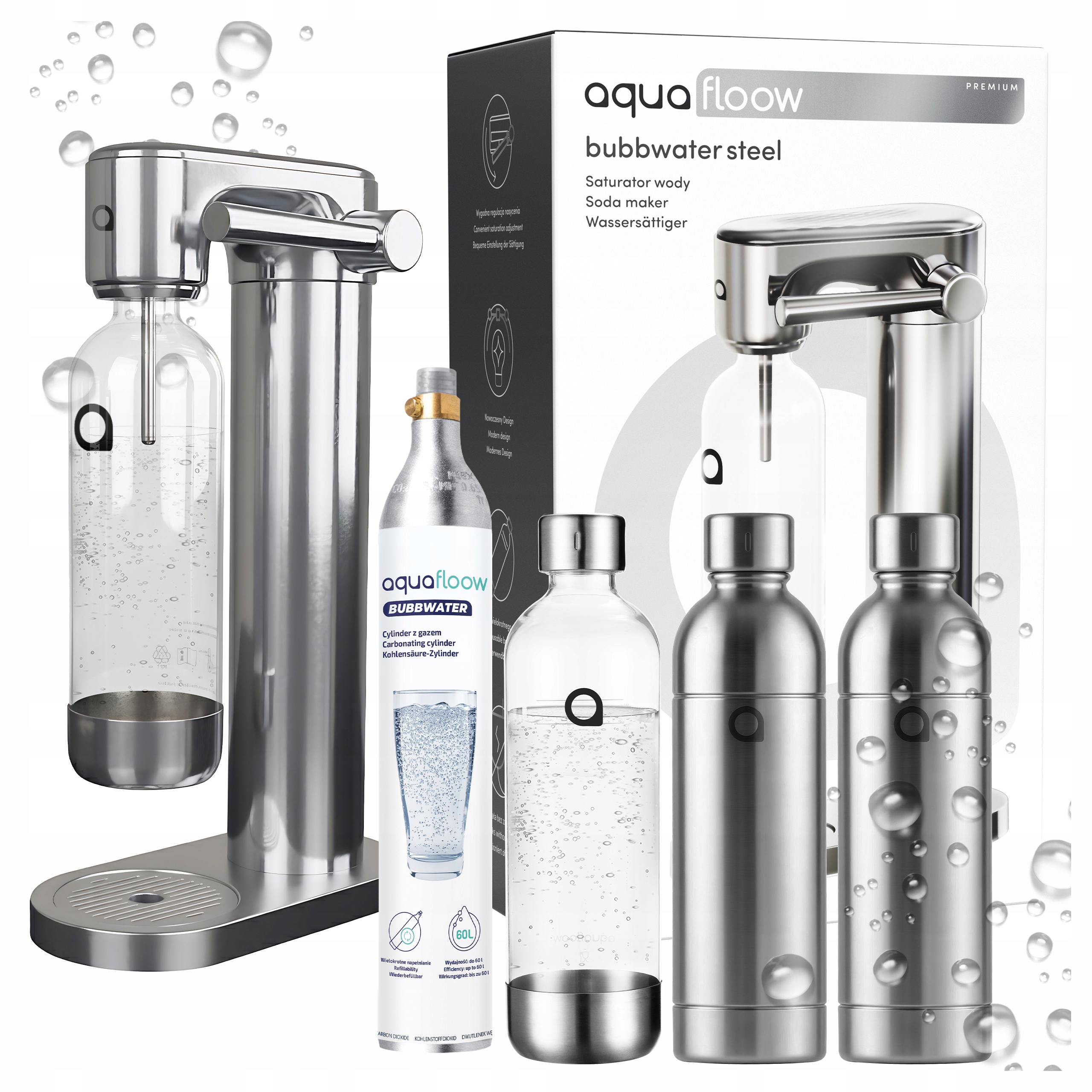 Ocelový Výrobník Sody, Sifon Na Perlivou Vodu S Lahvemi 800 ML Válec CO2 Sada