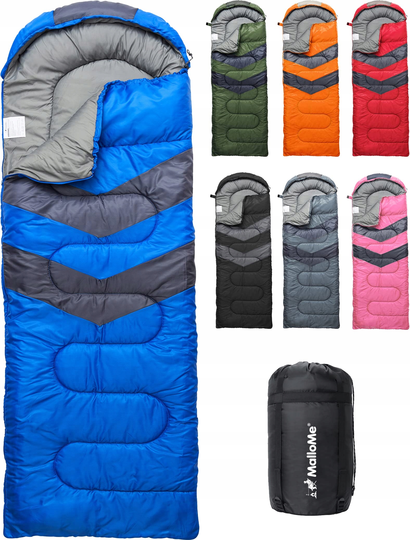 MalloMe śpiwór outdoorowy 3-sezonowy 10-25°C niebieski lekki ciepły