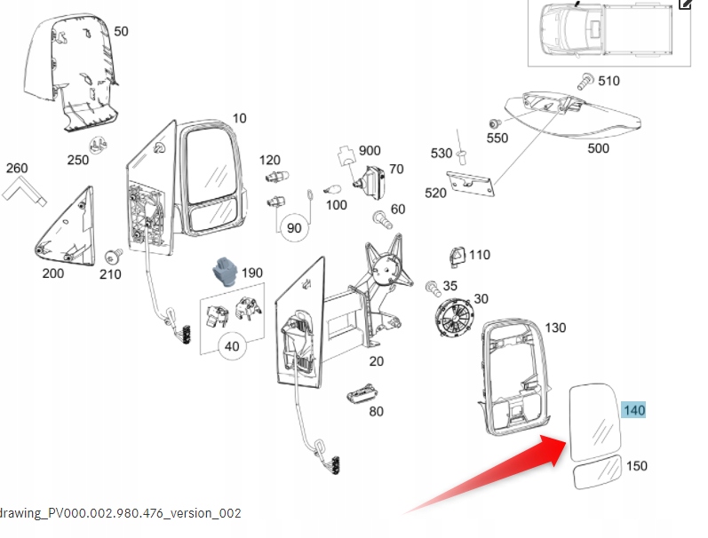 LUSTERKO PRAWE GORNE MERCEDES SPRINTER 907 910 Part manufacturer Mercedes Benz original OE