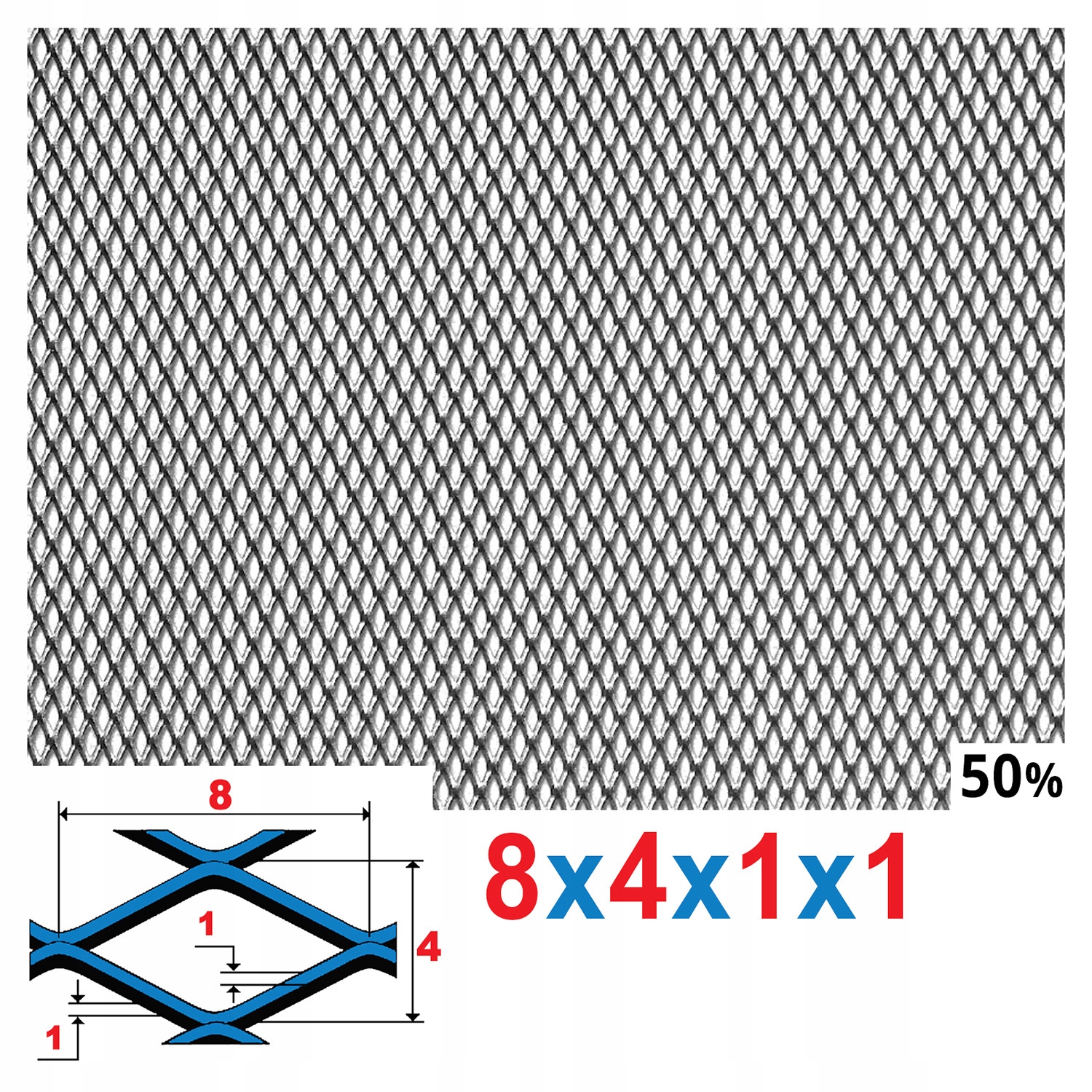 SIATKA CIĘTO CIĄGNIONA 200 x 200 mm 8 X 4 X 1 X 1 Liczba m² w ofercie 0.04 m²