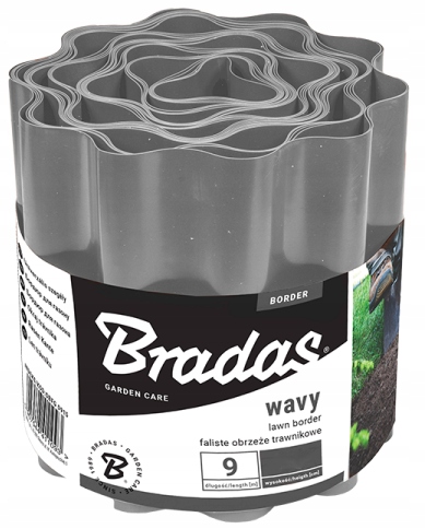 

Obrzeże trawnikowe faliste Szare 9m x15cm Bradas