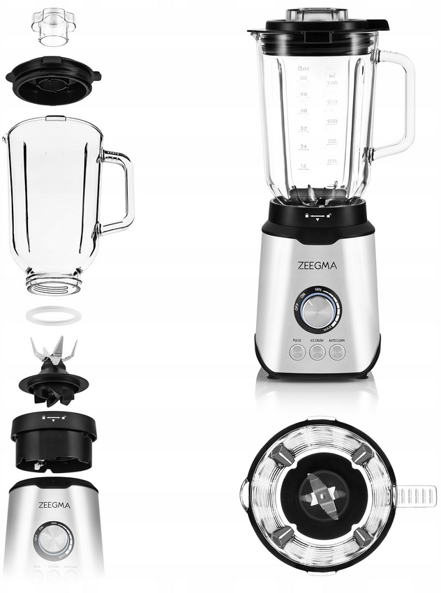 DUŻY BLENDER KIELICHOWY SZKLANY 1,75L 1600W ZEEGMA Marka Zeegma