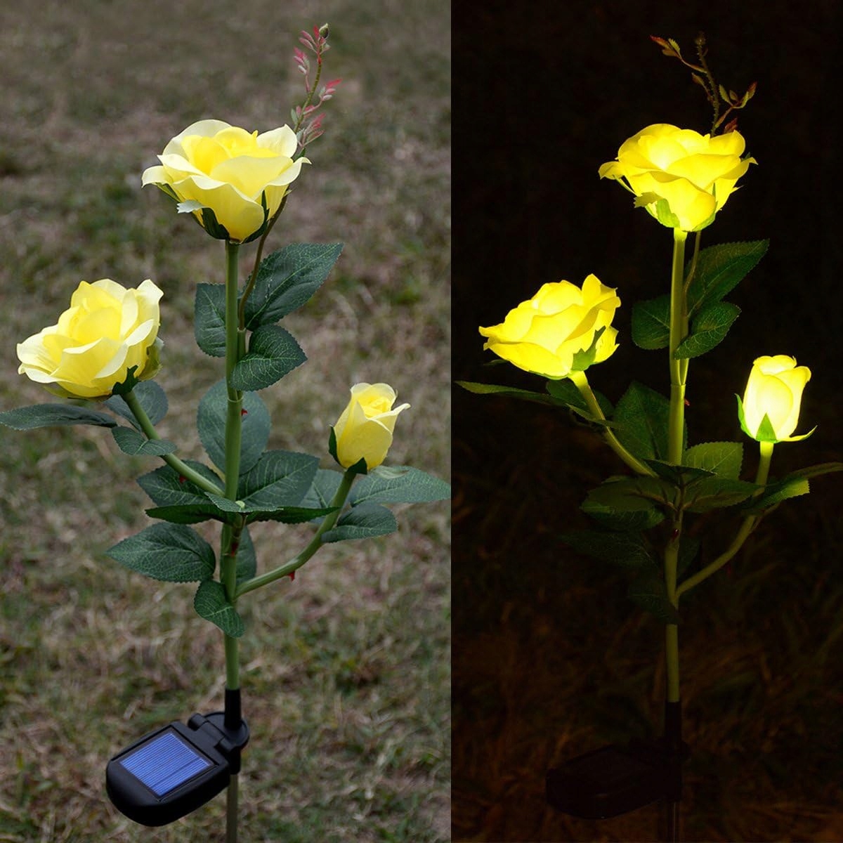 Lampy solarne róże RegMag – zestaw 3 szt., wbijane, LED