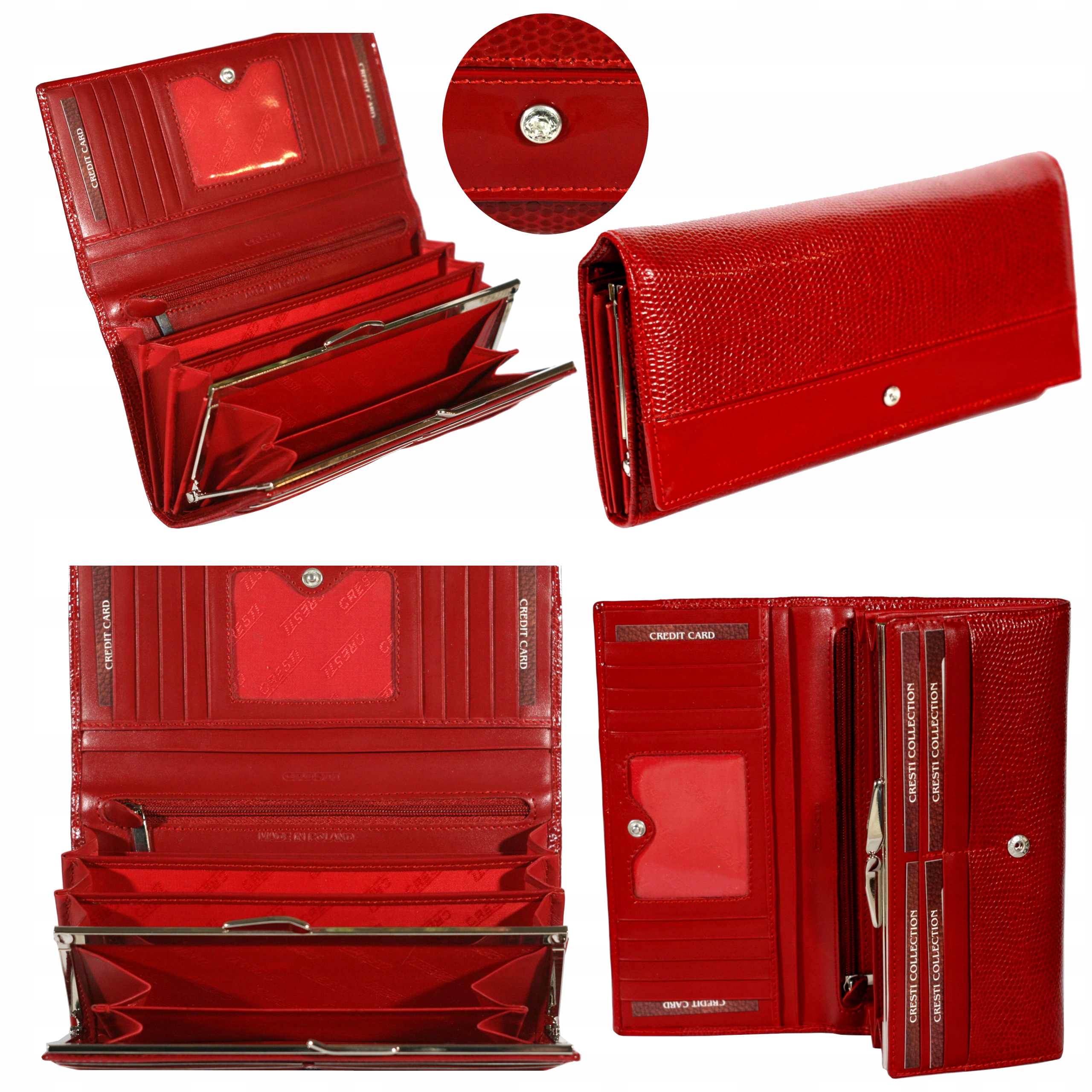 Dámská kožená peněženka velké červené krystaly Swarovski polská výroba