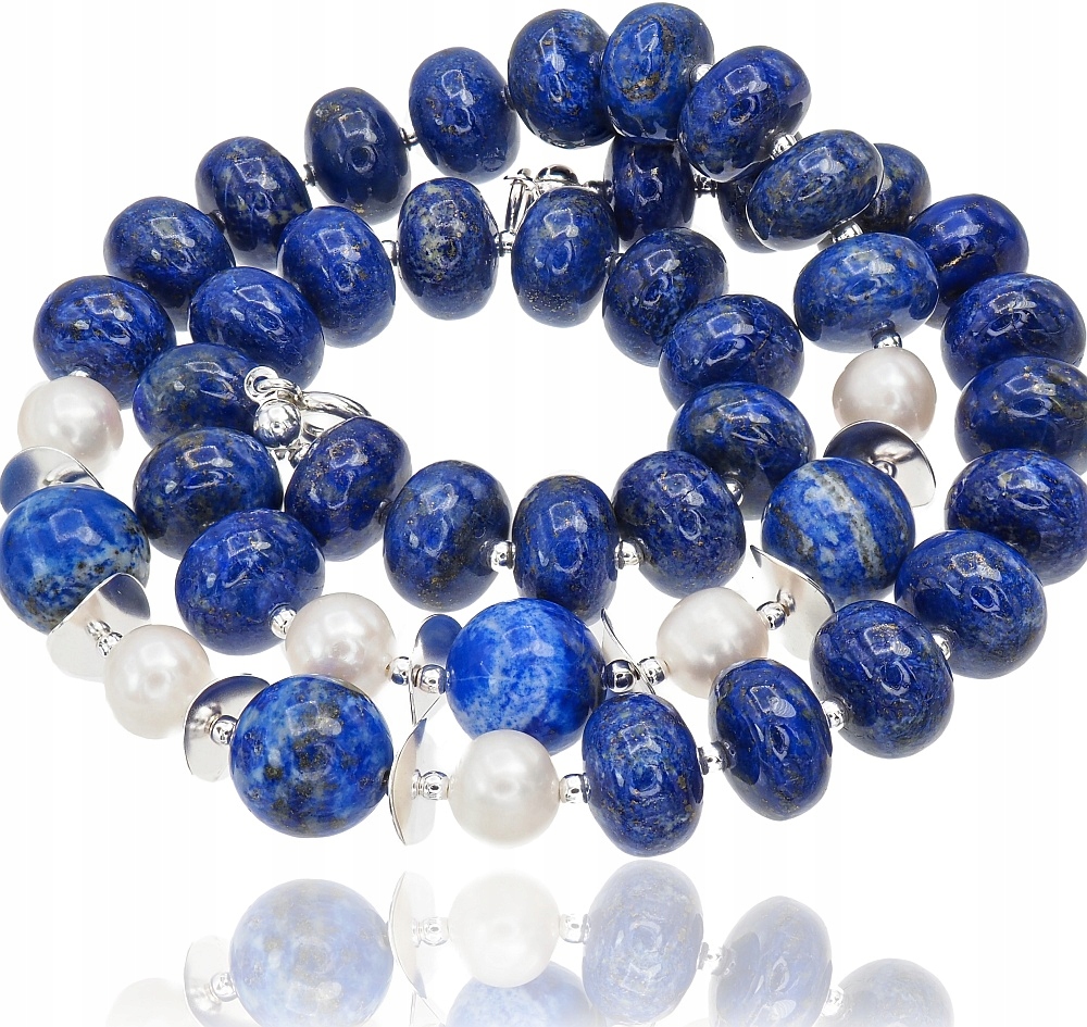 Lapis Lazuli Perly Velký krásný náhrdelník Stříbro