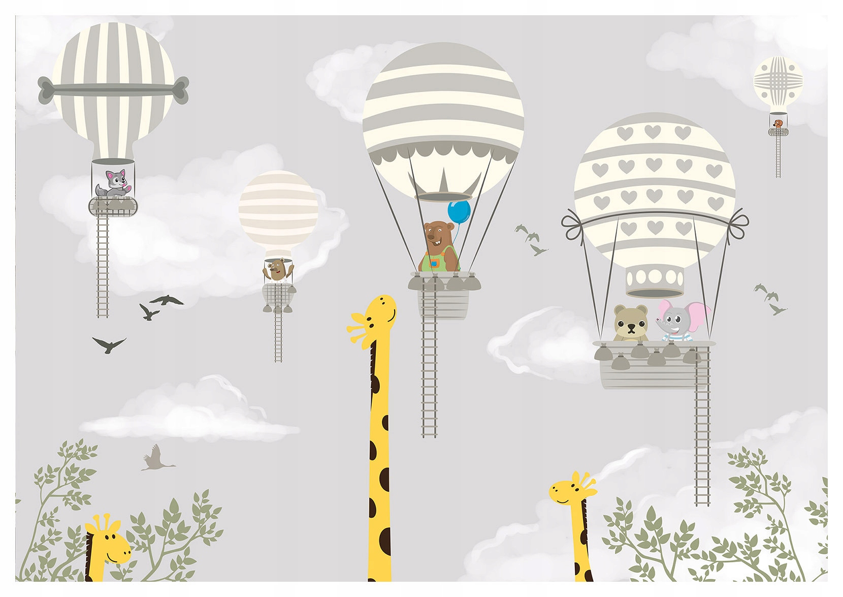 Vliesová fototapeta Žirafy v oblacích, balónky, dobrodružství 520x318 lepidlo