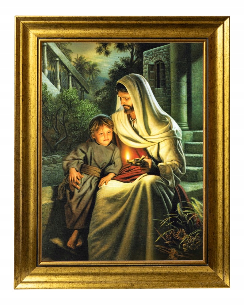 Ježíš Se Světlem Obraz Na Plátně Ve Zlatém Moderním Rámu 30X40