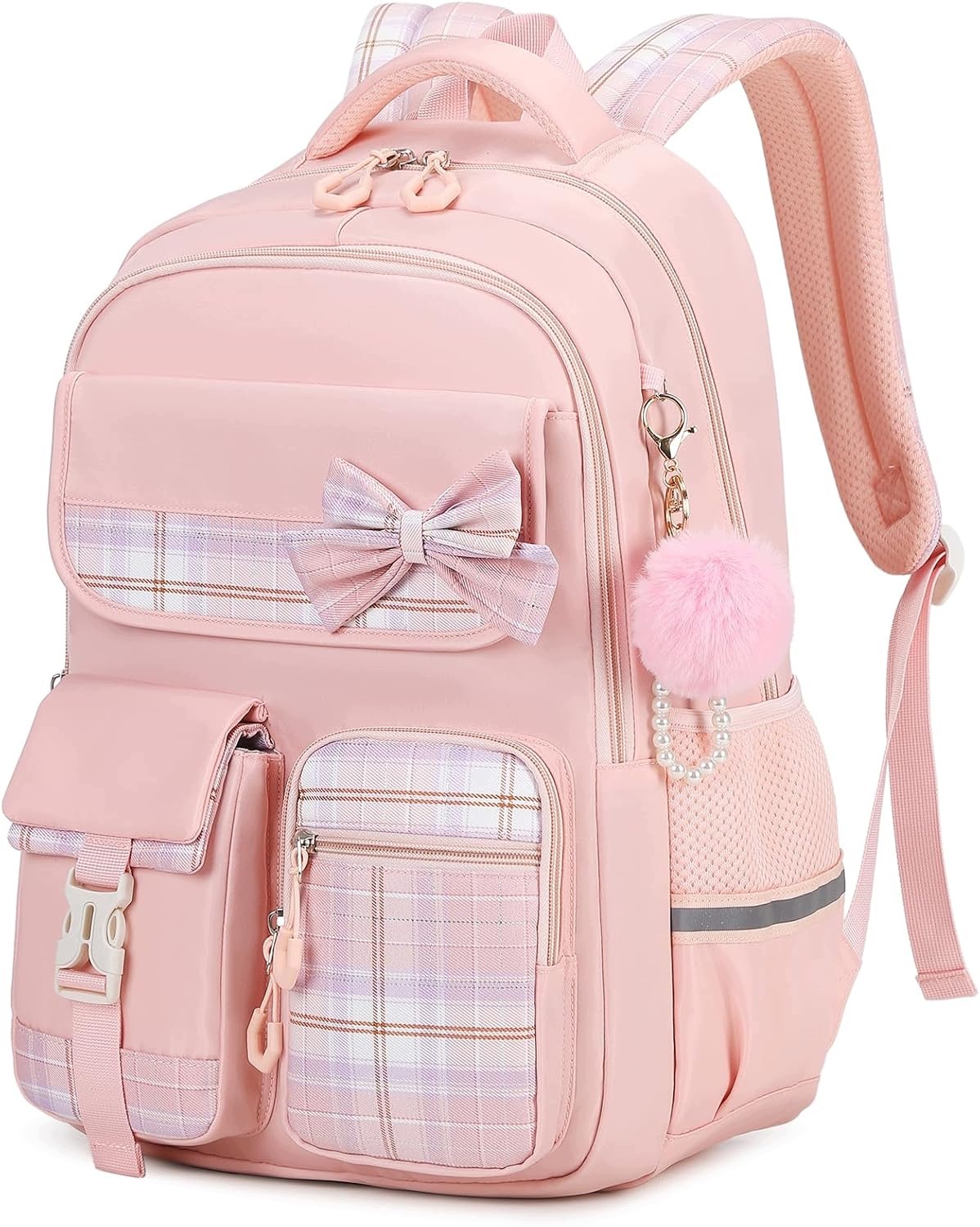 Plecak szkolny dla dziewczynki różowy w kratkę Kawaii 9-16 lat