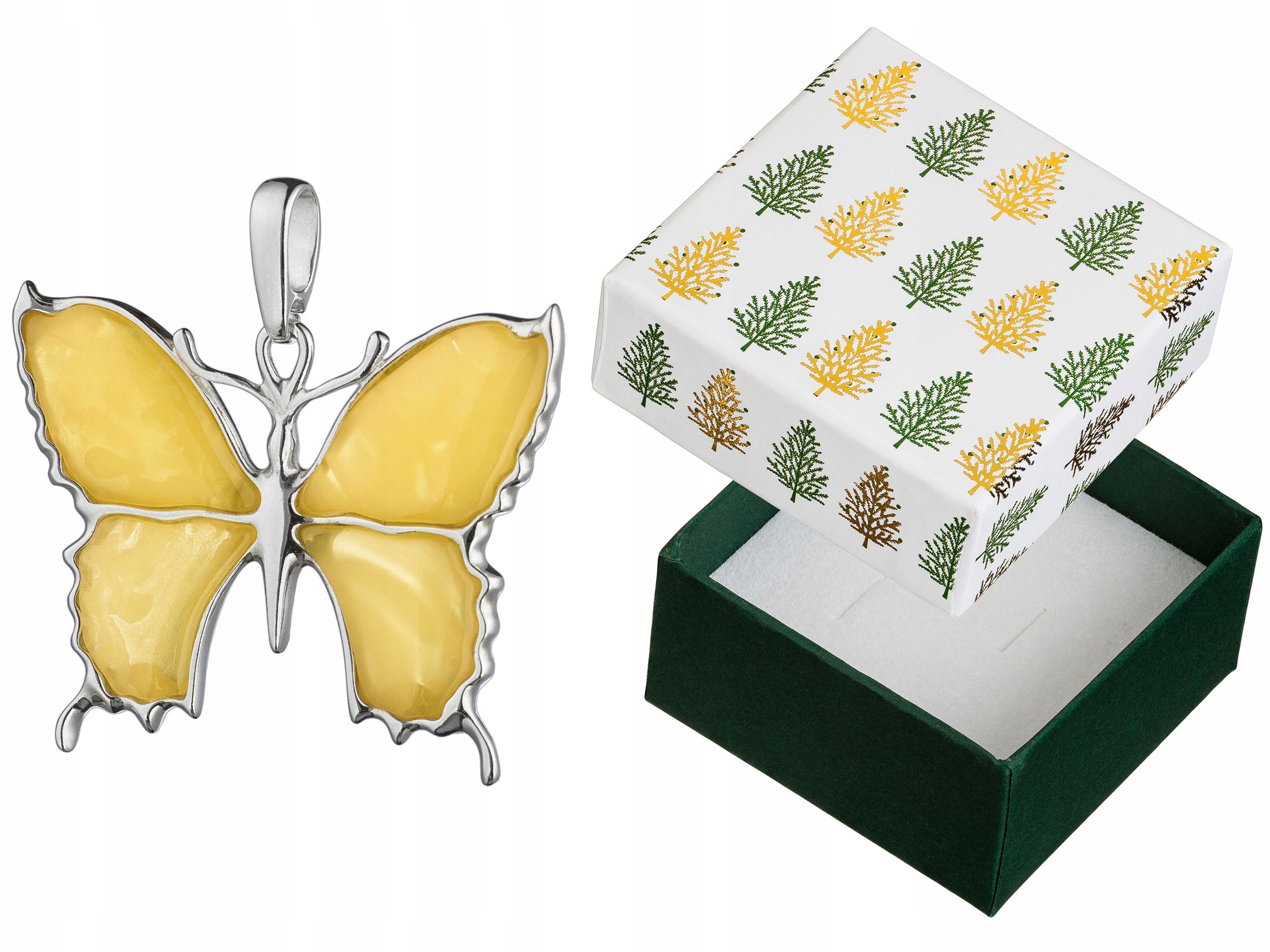 Velký stříbrný přívěsek Motýl se žlutým jantarem Stříbrný přívěsek Motýlek 925