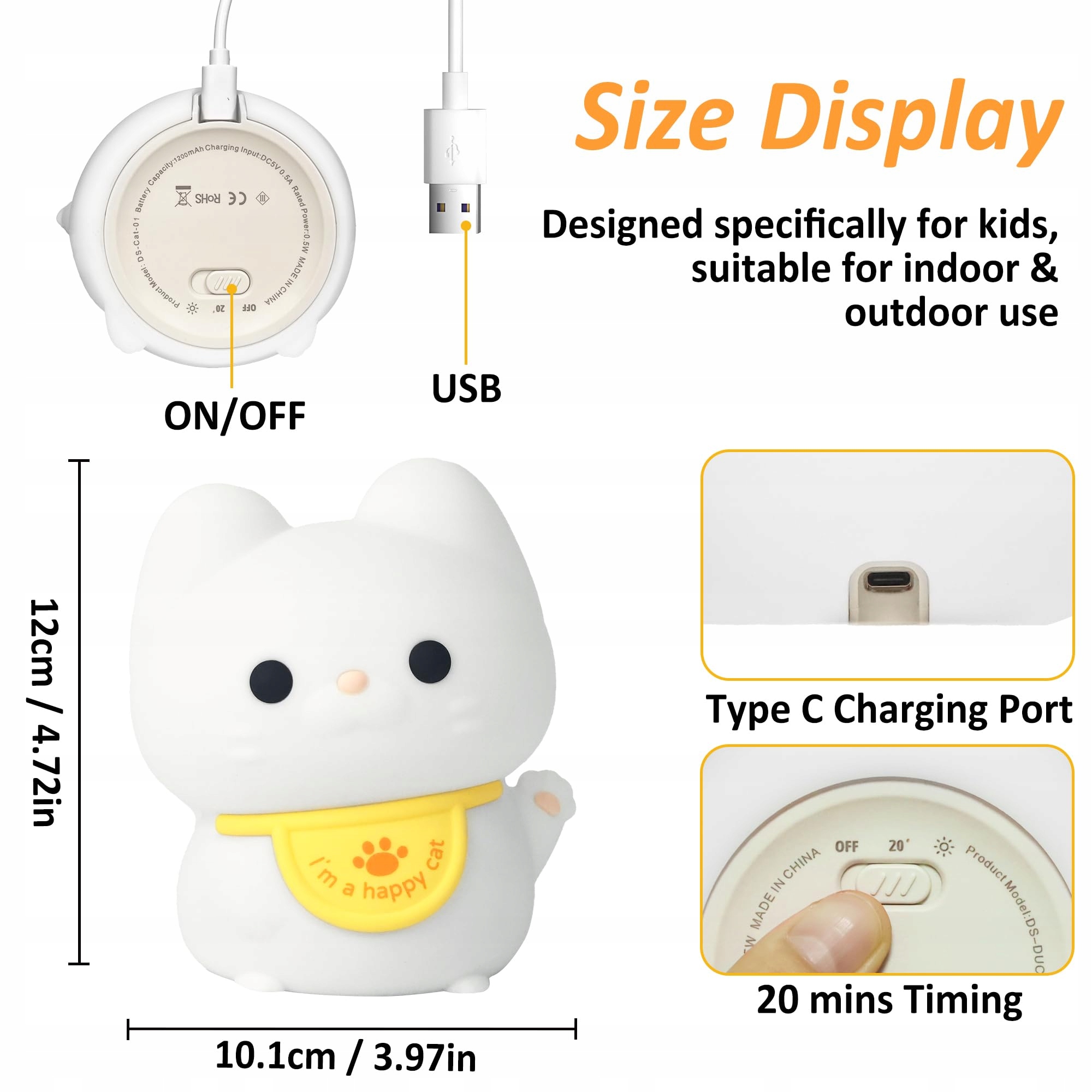 SILIKONOWA LAMPA LED DLA DZIECI NOCNA KOT USB DOTYKOWA TIMER — miniatura 7