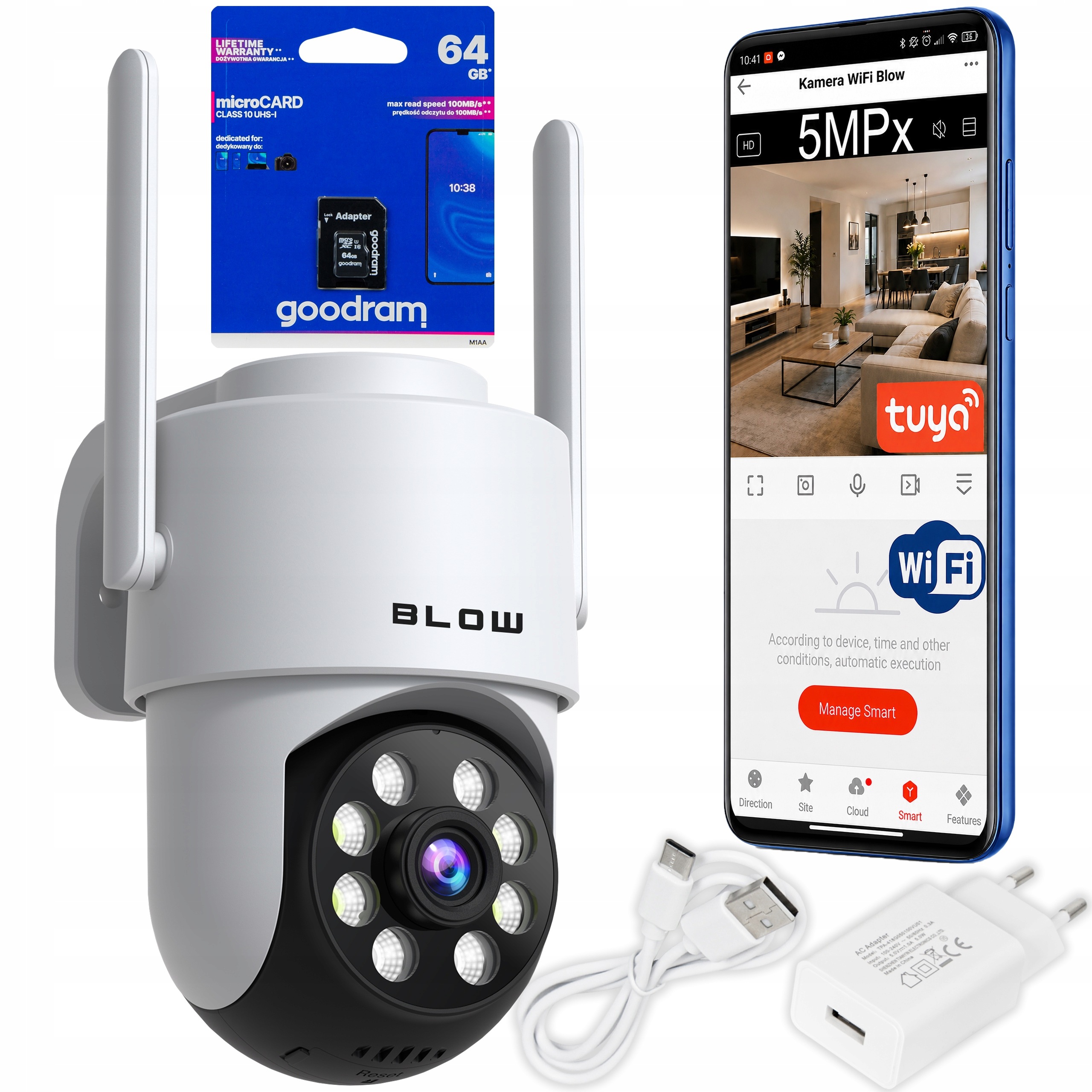 Wifi Ip Kamera 5MPx Otočná Tuya Venkovní IP65 Paměťová Karta 64GB