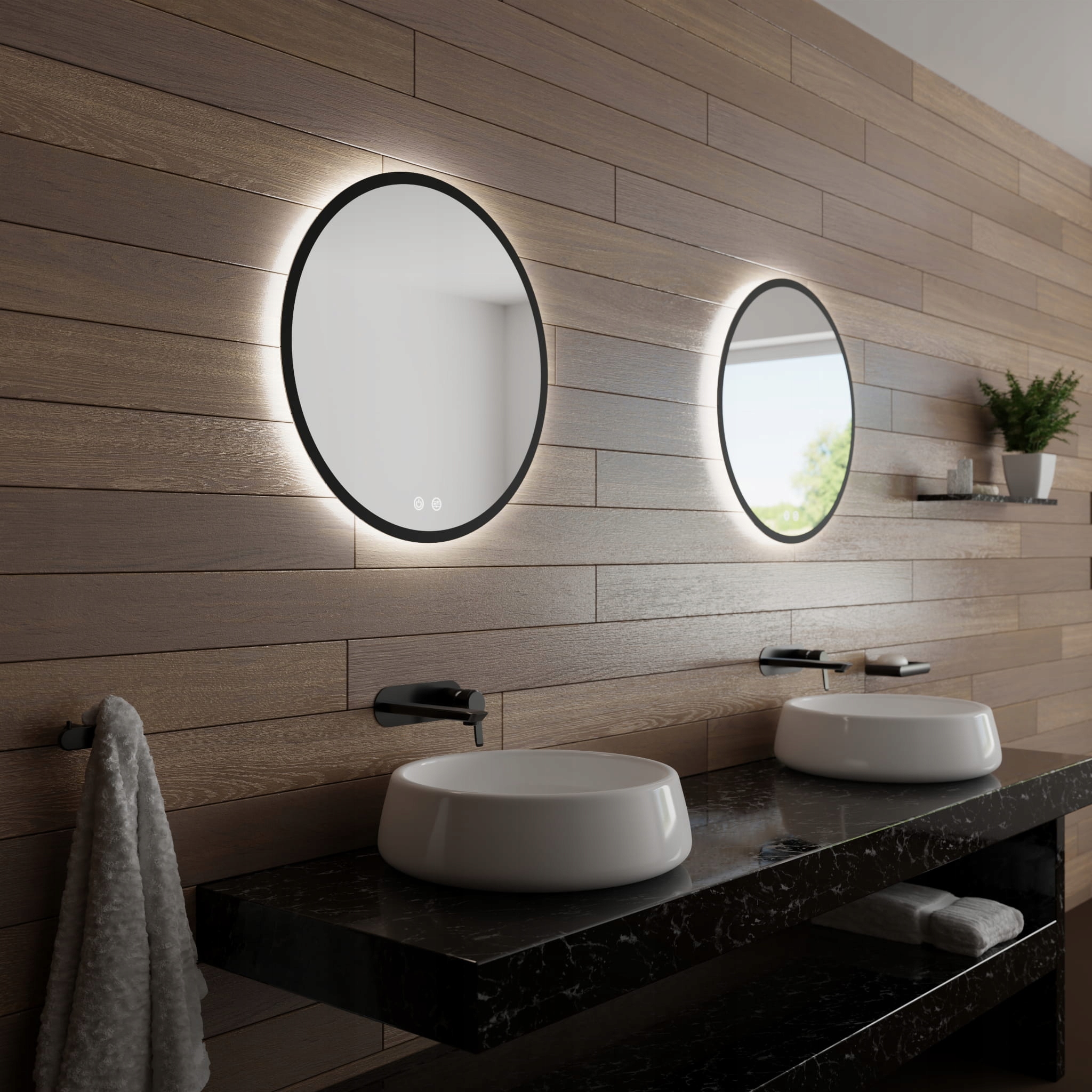 Lustro Okrągłe LED W Czarnej ramie 60cm LOFT Marka SWISS-LINIGER