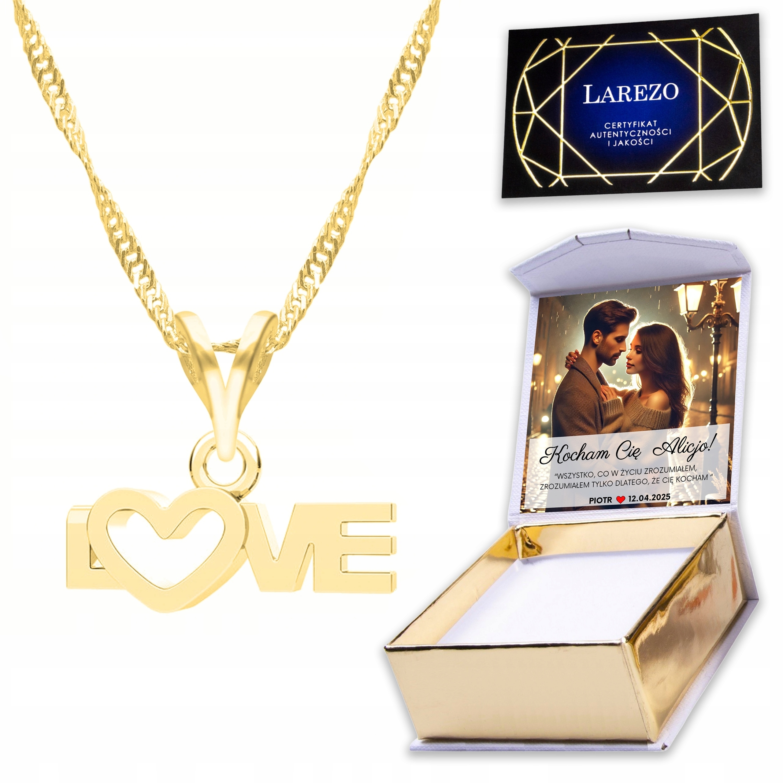 Zlatý náhrdelník 925 se srdcem Love Srdce Láska Srdce Srdíčko Potisk