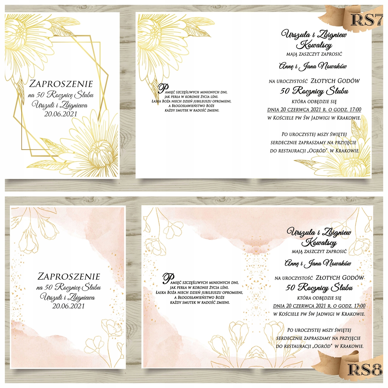 Zaproszenia na Rocznicę Ślubu Kształt prostokątny