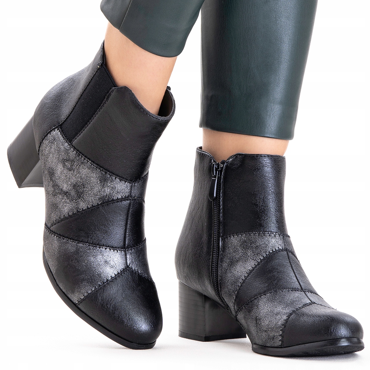 Botki ocieplane słupek SZERSZE patchwork Wojtyłko