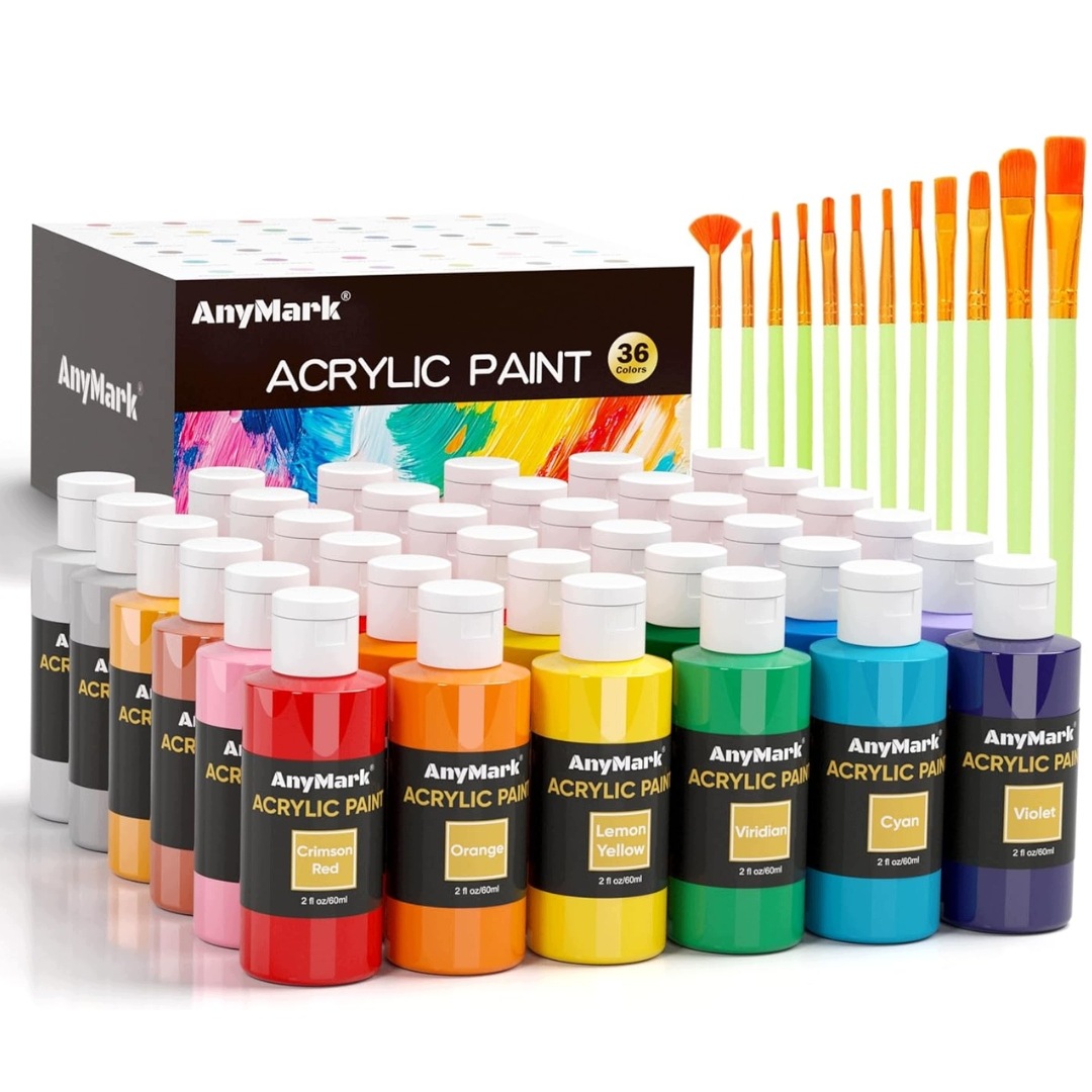 Akrylové barvy Akrylová sada barev na malování 36x60ml Štětce 12