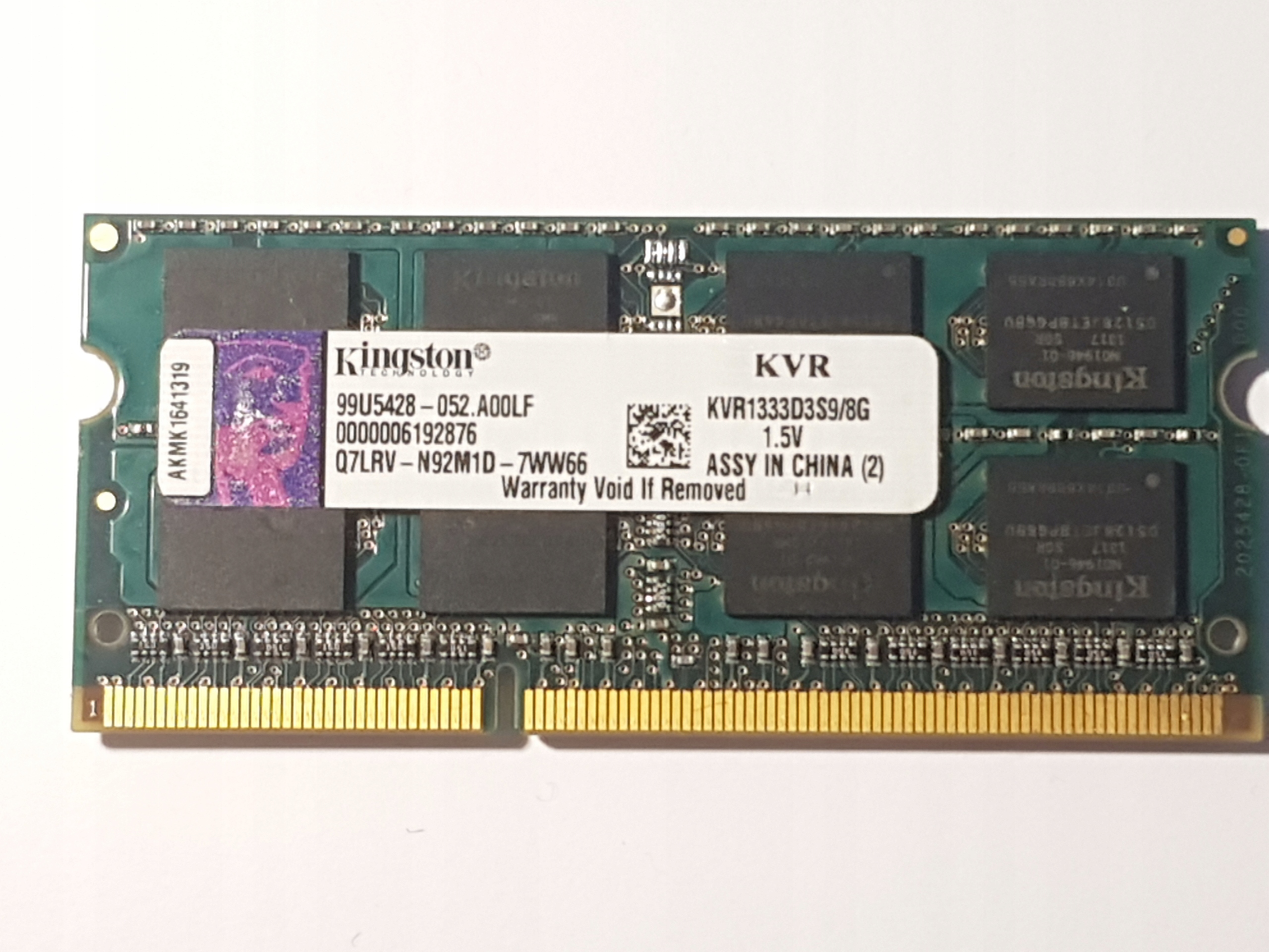 pamięc 8GB DDR3 Kingston KVR1333D3S9/8G 1333 Mhz PC3-10600 PMC2810