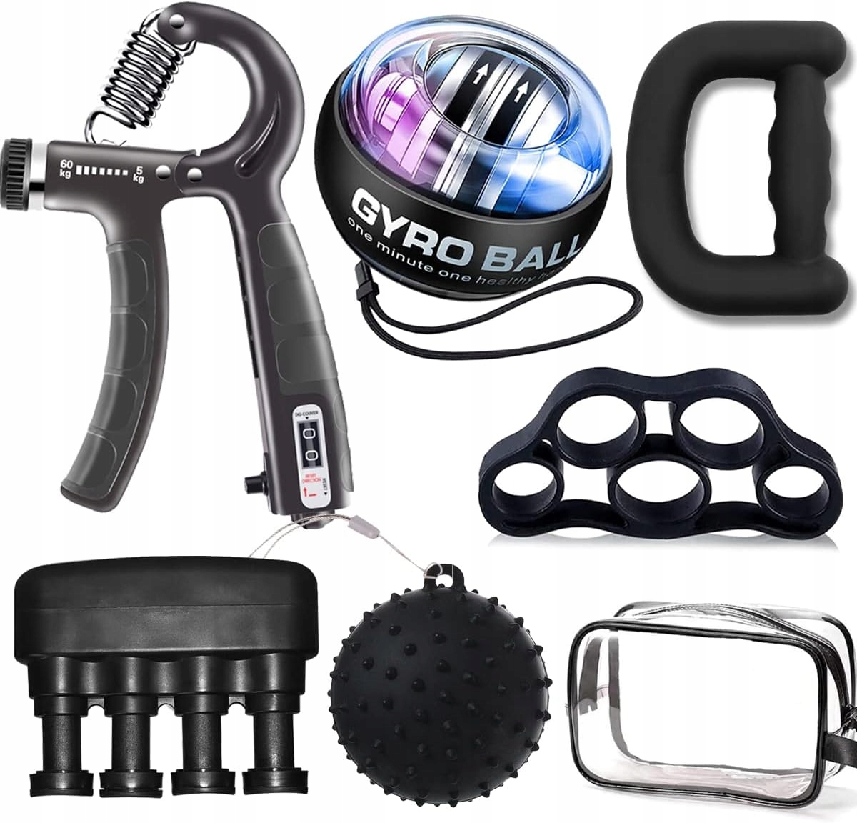 Sada posilovačů dlaní 6v1 s počítadlem 5 až 60 kg Trénink prstů