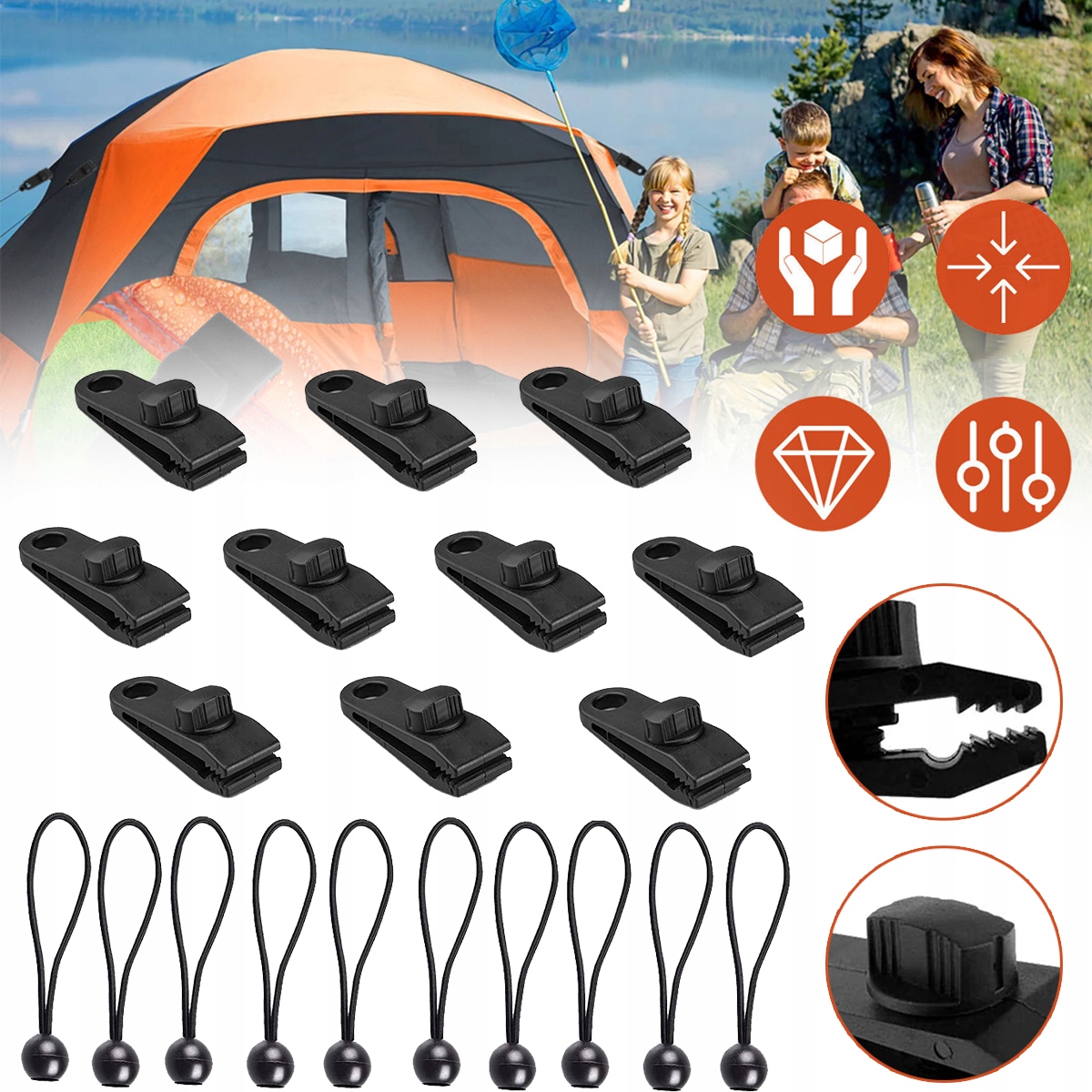 10X KLIP NAMIOT PLASTIKOWE ZACISKI DO PLANDEK ZACISKI NA PLANDEKI MOCUJĄCE