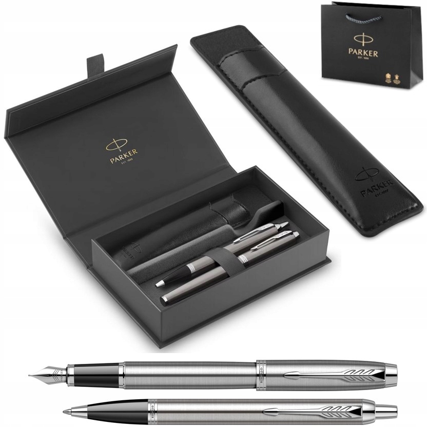 Zestaw Parker Pióro Wieczne i Długopis IM Ct Stalowy etui Prestige Grawer