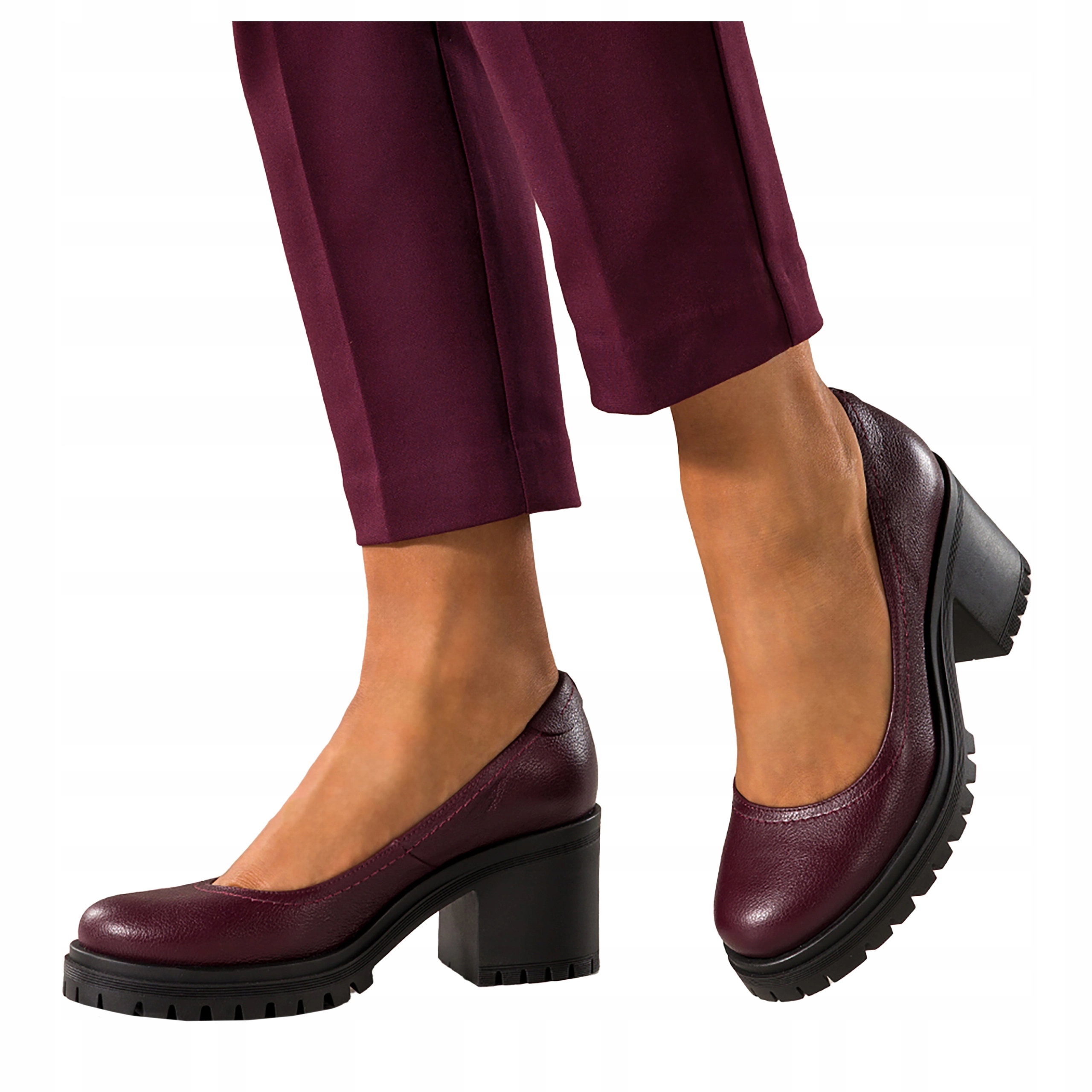 Bordové dámské kožené nazouvací Polobotky Pohodlné Široký kotník Modne r 36