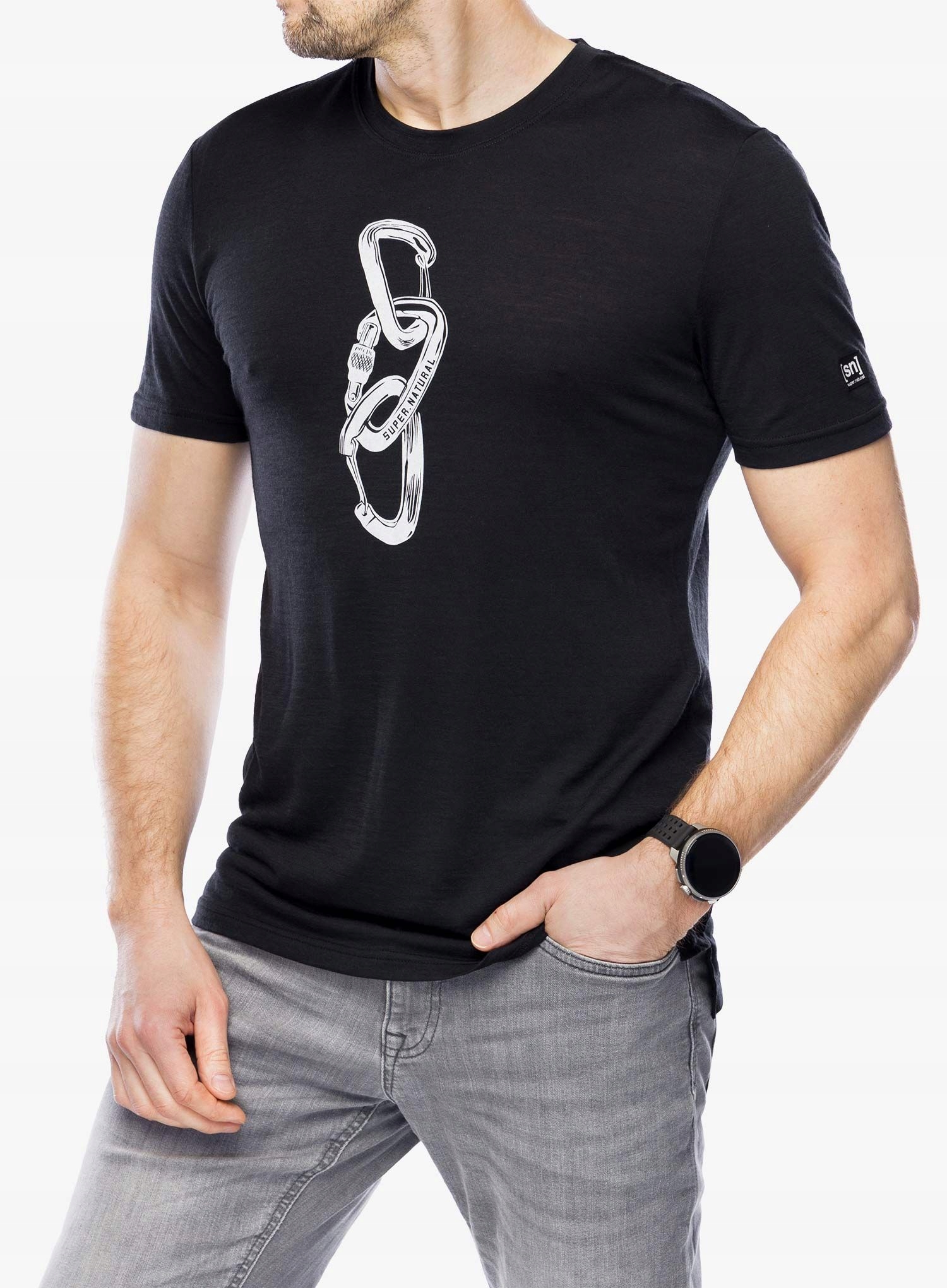 Merino tričko Super.natural Carabineri Tee jet black/vapor grey L