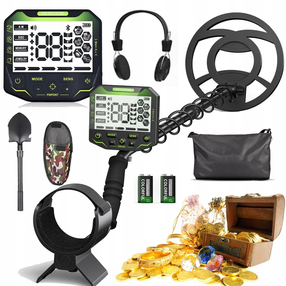 Podzemní Detektor Kovů Detektor Kovu Sluchátka Lopata Baterie Černá