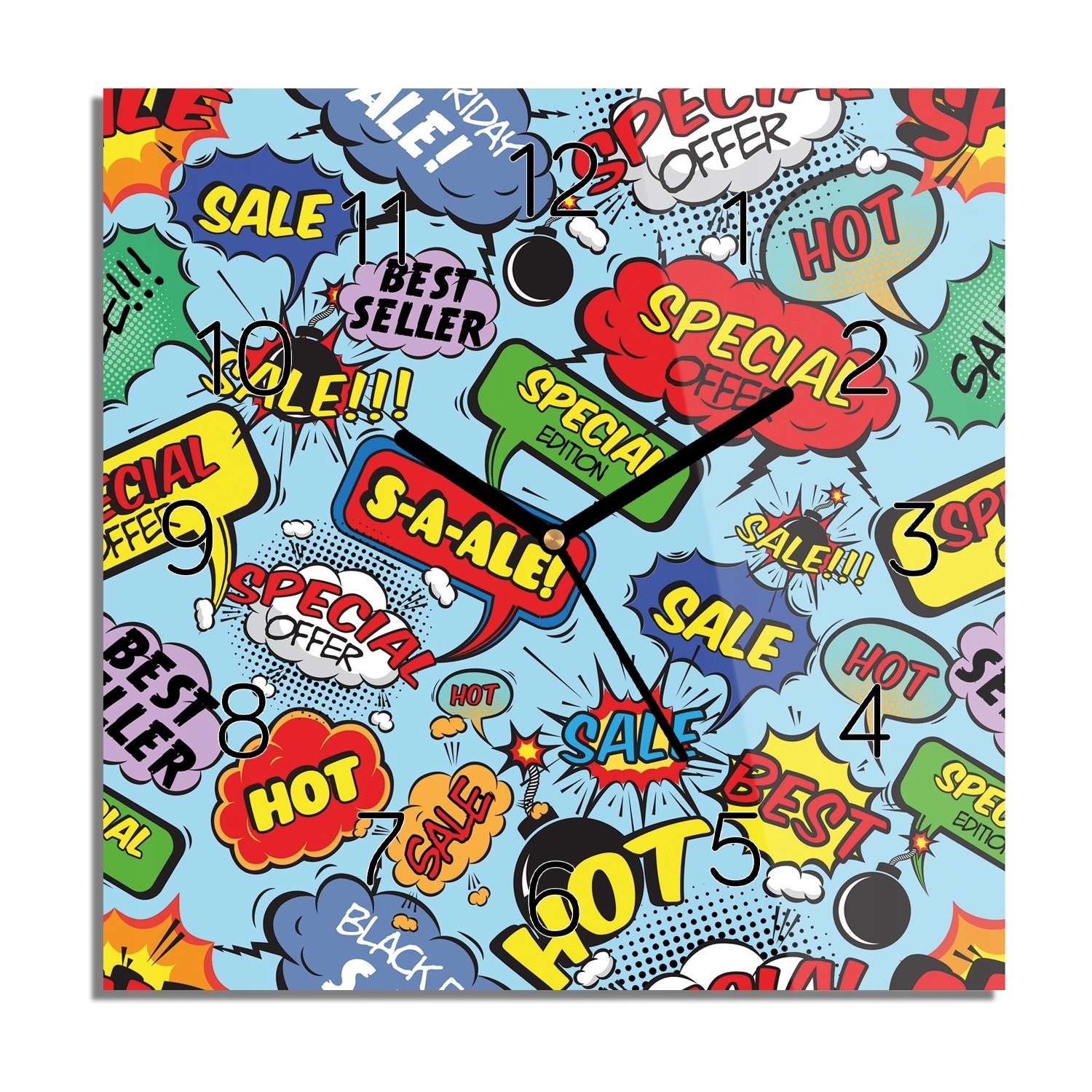 

Dymki wyrazy pop art foto-zegar czarne cyfry 30x30