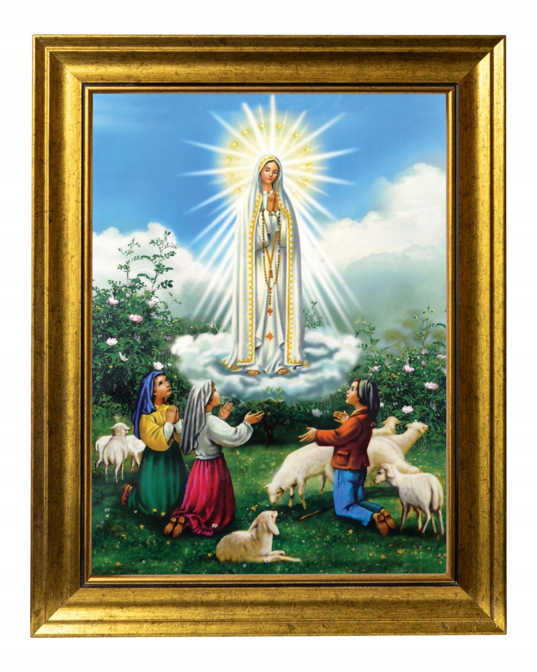 Matka Boží Fatimská Sakrální Obraz Ve Zlaté Zdobeném Rámu 30X40