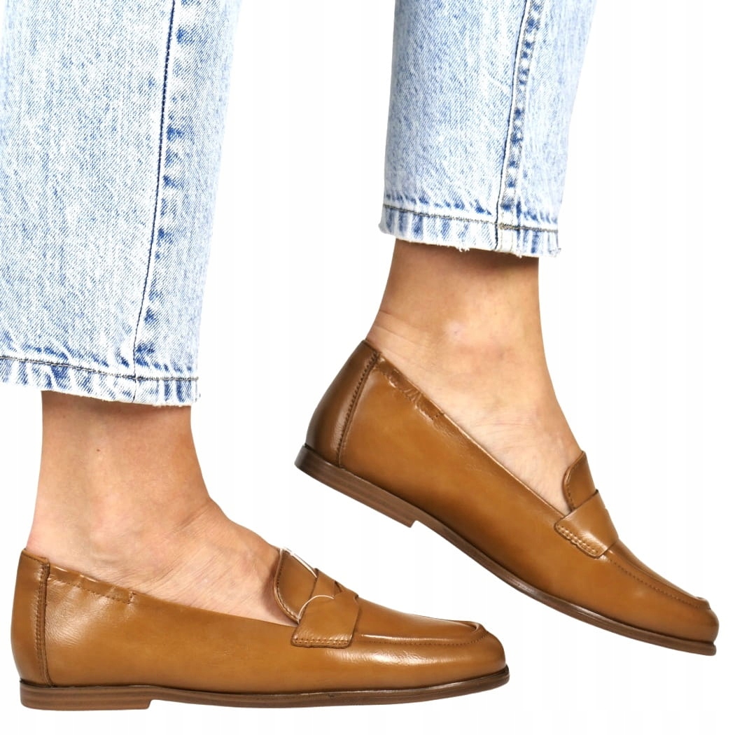 iButy Mokasíny Z Kůže S Gumičkou Na Patě Hnědé Dámské Polobotky Kůže Top