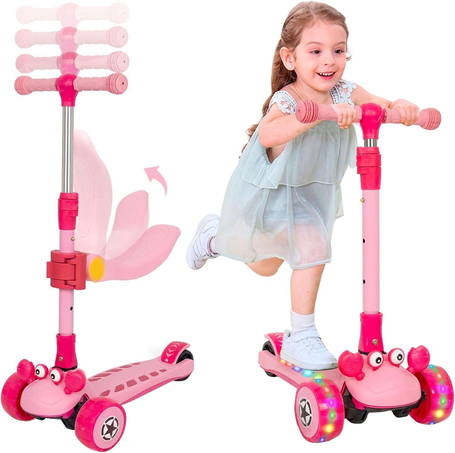 Hulajnoga dziecięca 3 kołowa 2w1 różowa piękna 2 funkcje