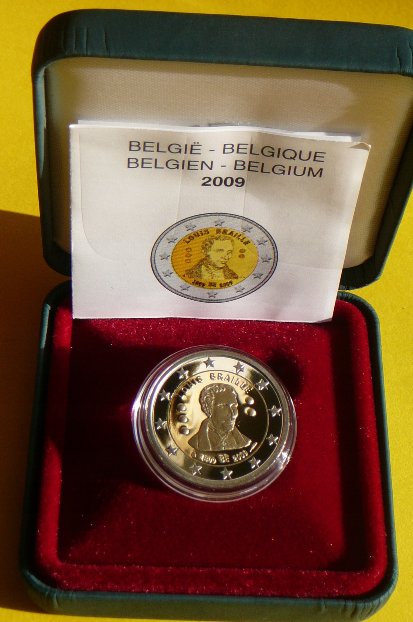2 EURO BELGIA 2009 LOIUS BRAILLE RZADKA PROOF +CER