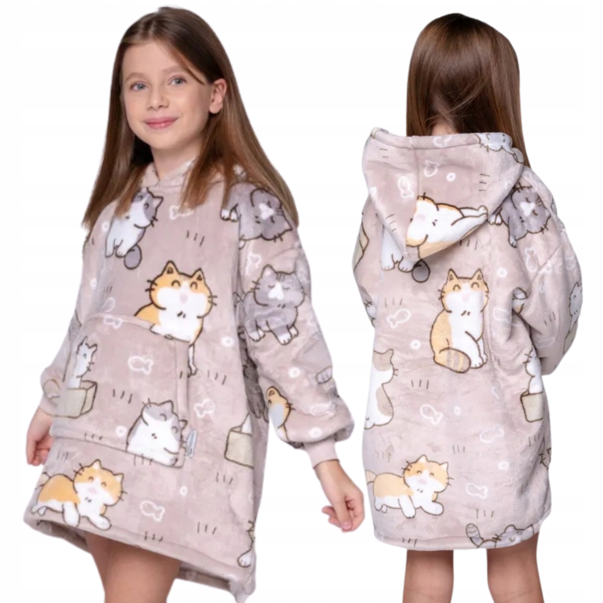 Deka oversize mikina Teplá Silná Mikinová Deka 2v1 XXL Kočky Plyšák Dětská