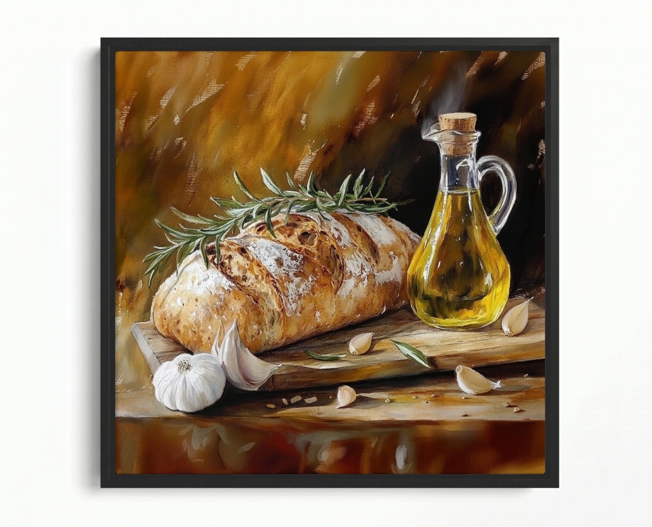 Obraz Rám Americký Box Kuchyně Jídlo Chléb Rozmarýn Oliva 80x80