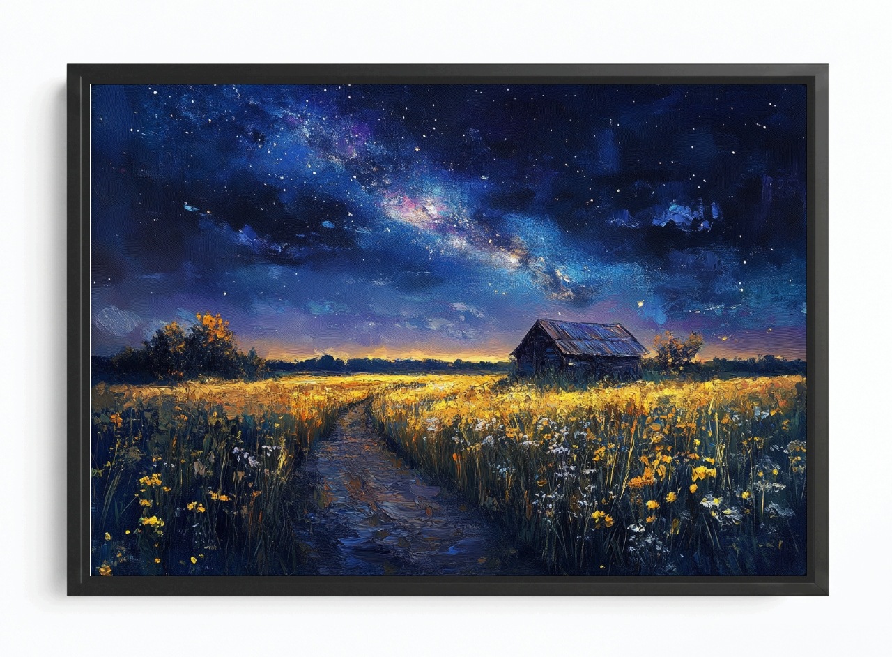 Obraz Rám Americký Box Vesnice Pole Mléčná Dráha Nebe Hvězdy Noc 60x40