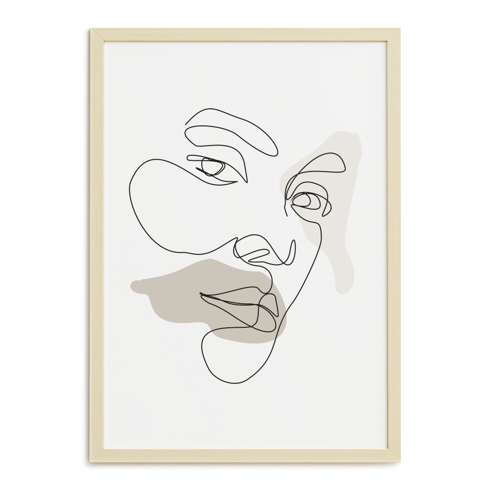 PLAKAT A4 KOBIETA TWARZ FACE ART JEDNA LINIA BEŻ