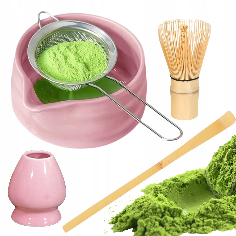 Levně Sada Na Matchu Růžová Keramická Bambusová 5V1 Ideální Dárek