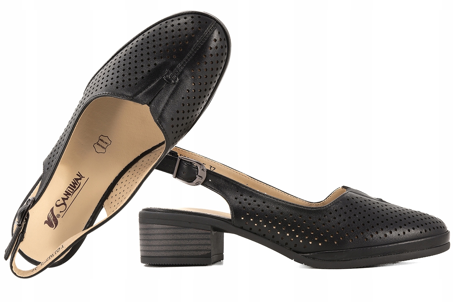 Sandway F20105-7 Dámské Ažurové Sandály Na Podpatku Eko černé 39 Černá