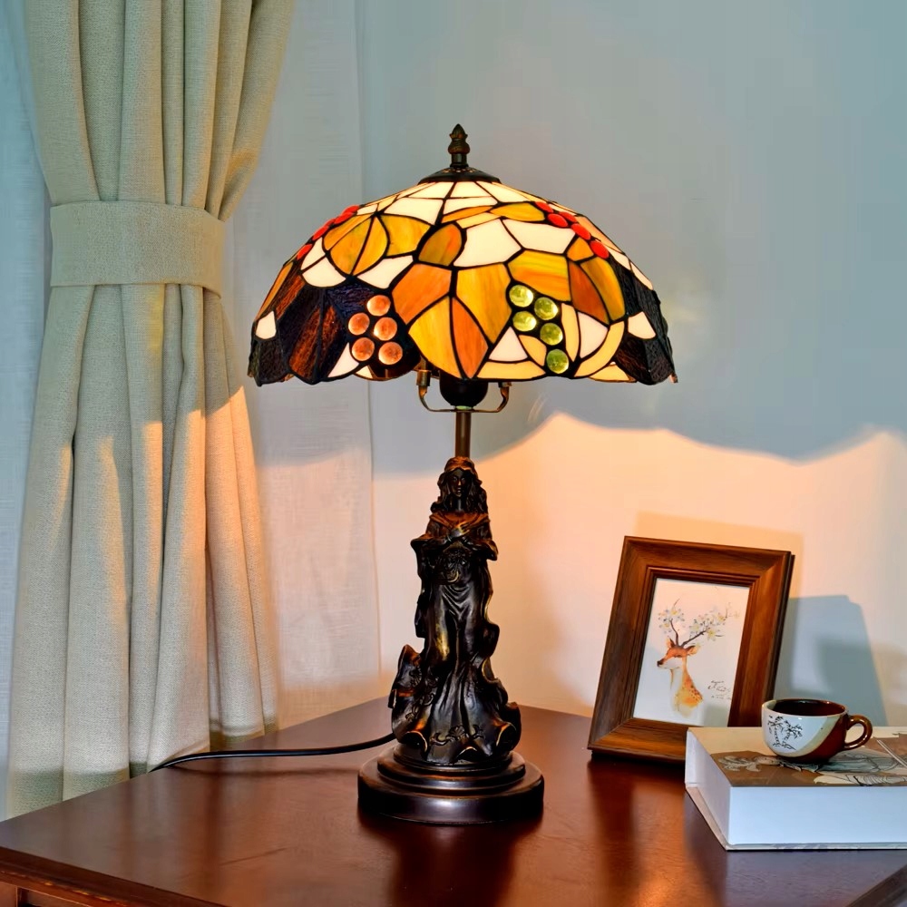 Lampa stołowa, witrażowa TIFFANY Style, 48cm VINTAGE
